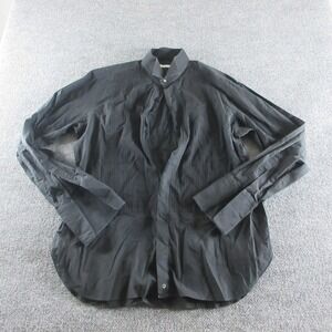 Brioni Shirt Mens 17 Black Pleated Band Collar French Cuff Tuxedo Dress Cotton